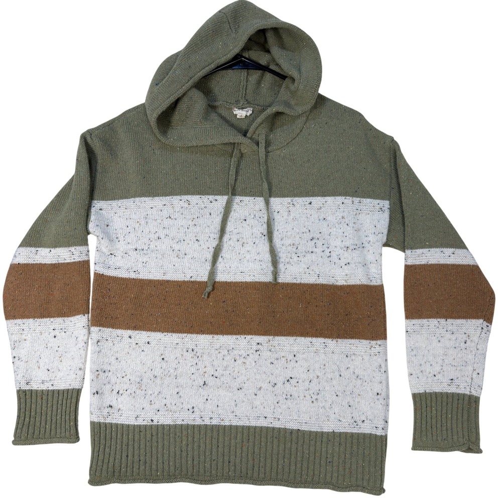 Hem & Thread Women's Larege Knit Hoodie Sweater Small Striped Confetti Fleck